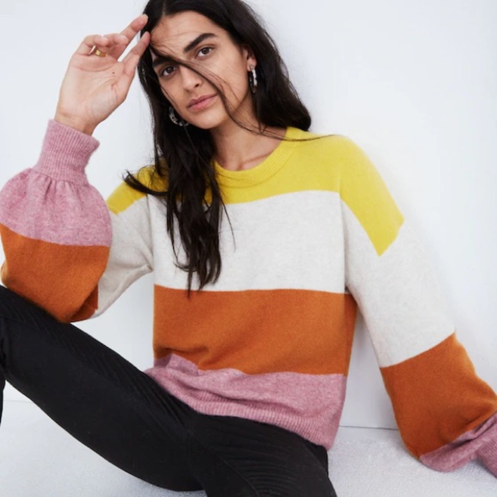 Striped Gladwell Balloon-Sleeve Pullover Sweater